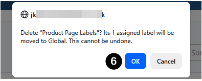 Delete Product Label group confirmation