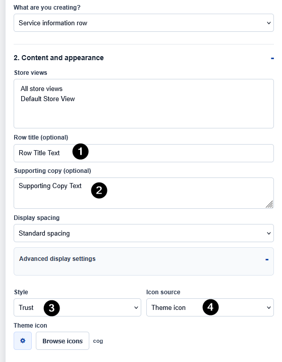Service row content, image and icon